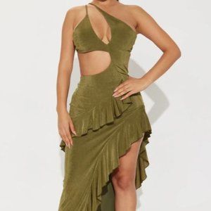 Elegant Olive Green Asymmetrical Dress